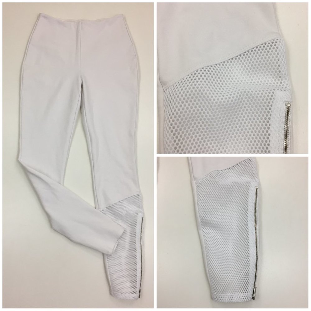 LYSSE White Sheer Perforated Mesh Zip Ankle Pull On Leggings Pants